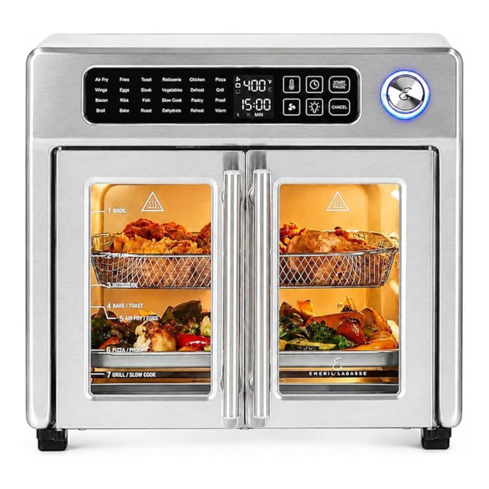 Door Air Fryer Emeril Lagasse Extra Large French Door Air Fryer Toaster Oven Combo, 24 Cooking Functions and Digital Controls, 7 Accessories Included, Stainless Steel Finish, 26QT Capacity - Image 1