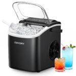 EUHOMY Countertop Ice Maker Machine with Handle, 26lbs in 24Hrs, 9 Ice Cubes Ready in 6 Mins, Auto-Cleaning Portable Ice Maker with Basket and Scoop, for Home/Kitchen/Camping/RV. (Black)
