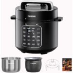 CARORI 6Qt Pressure Cooker, 9-in-1, 12 Presets IMD Touchscreen, Safe Vent, Multi-Mode: Slow Cook, Rice Cook, Steam,Dual Inner Pots (Stainless Steel & Non-Stick),1000W,Black