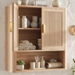 Bathroom Wall Storage Cabinet, Medicine Cabinet with Adjustable Wood Shelf & Doors, Over the Toilet Storage Cabinet Above Toilet Storage for Laundry Room & Living Room Kitchen Storage Islands (Oak)