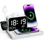 Acer 7-in-1 Wireless Charging Station with LED Clock - 30W Fast Wireless Charger for iPhone 16/15/14/13/12/Pro Max, Apple Watch, AirPods - Bluetooth Auto Time Sync & Night Lights (White)