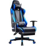 GTPLAYER Gaming Chair with Footrest, Ergonomic Computer Game Desk Chair, Reclining Gamer Chair Seat Height Adjustment, Swivel Rocker with Headrest and Lumbar (Blue)