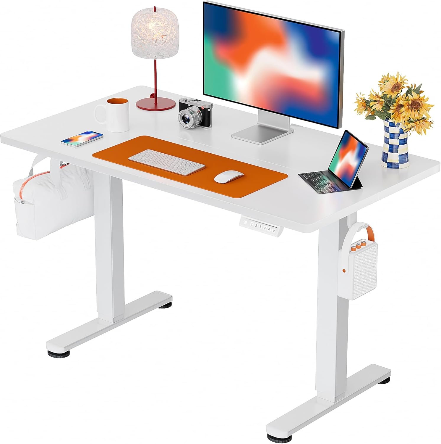 Adjustable desk ErGear Height Adjustable Electric Standing Desk, 40 x 24 Inches Sit Stand up Desk, Memory Computer Home Office Desk, White - Image 1