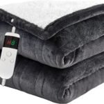 Heated Blanket Electric Throw, 50"x60" Soft Flannel Heating Blanket with 8 Hours Auto Off 10 Fast Heating Levels Machine Washable Sherpa Heated Throw Blanket with Overheating Protection