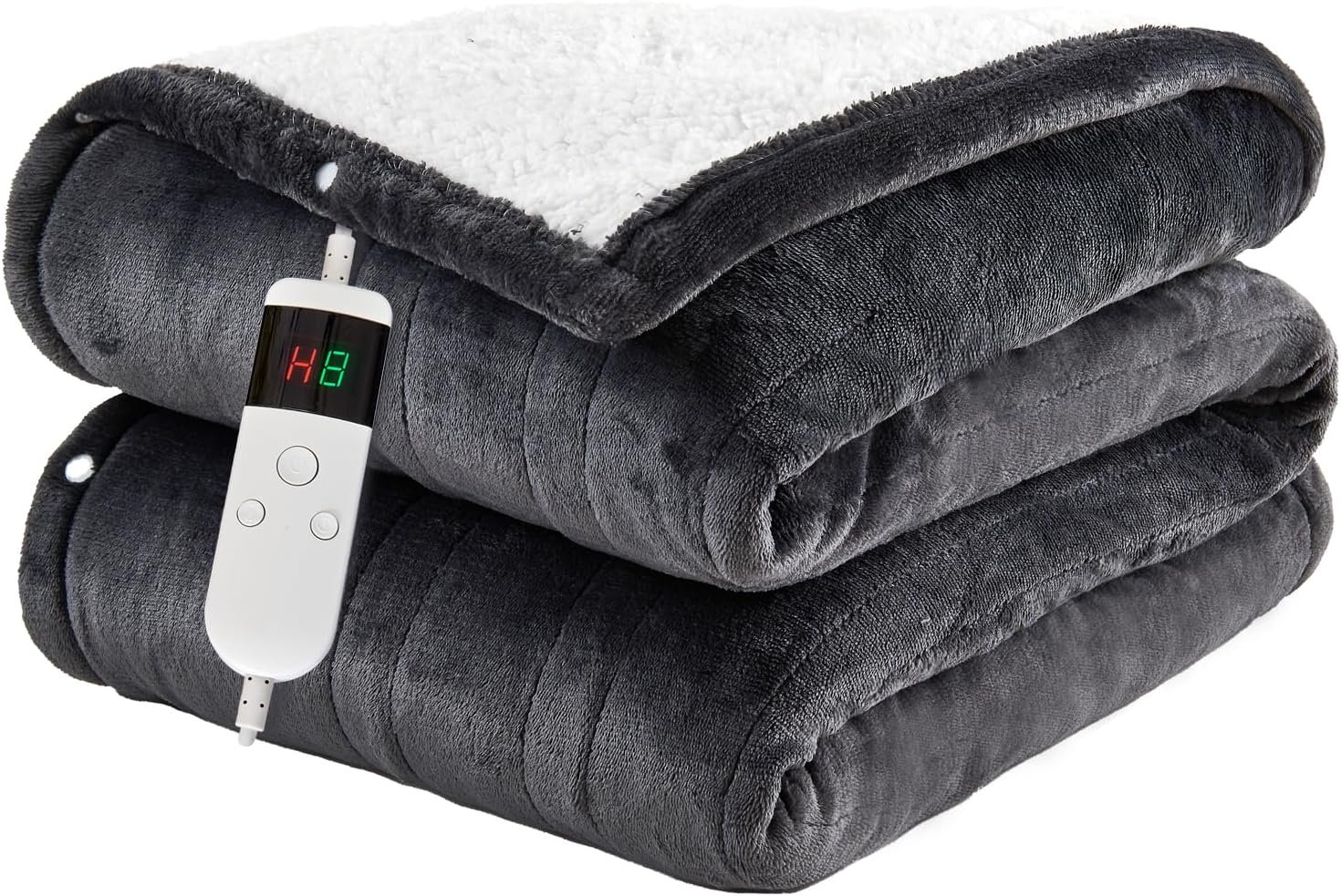 Blanket Heated Blanket Electric Throw, 50"x60" Soft Flannel Heating Blanket with 8 Hours Auto Off 10 Fast Heating Levels Machine Washable Sherpa Heated Throw Blanket with Overheating Protection - Image 1