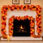 Fall Decorations Lighted Fall Garland with Pinecones and Berries, 9FT 50 Incandescent Bulbs UL Certified Connectable Lush and Thicker Fall Garland with Lights for Harvest Halloween Thanksgiving Decor