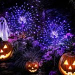 GIGALUMI 2 Pack Solar Firework Lights Outdoor, Halloween Decor, Purple