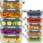 Dealusy 10 Sets 36 oz & 12 oz Glass Food Storage Containers with lids, Gray
