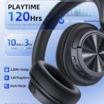 Hybrid Active Noise Cancelling Headphones 120H Playtime Wireless Headphones Bluetooth 6.0 Over Ear Headphones with 6 ENC HD Call Mic, Hi-Res 360° Spatial Audio ANC Headphone for Travel Workout Black