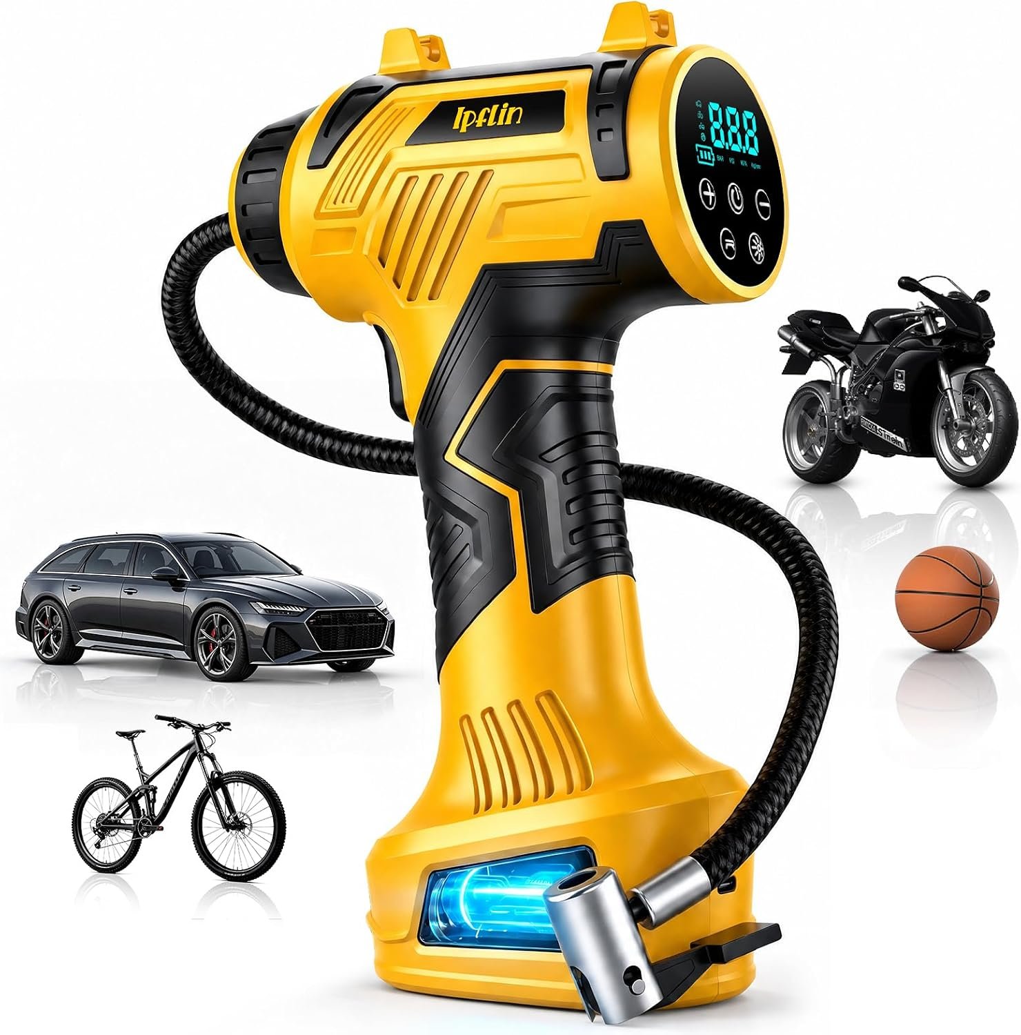 Inflator 160 PSI Tire Inflator Portable Air Compressor Built-in Battery, Dual Power - Image 1