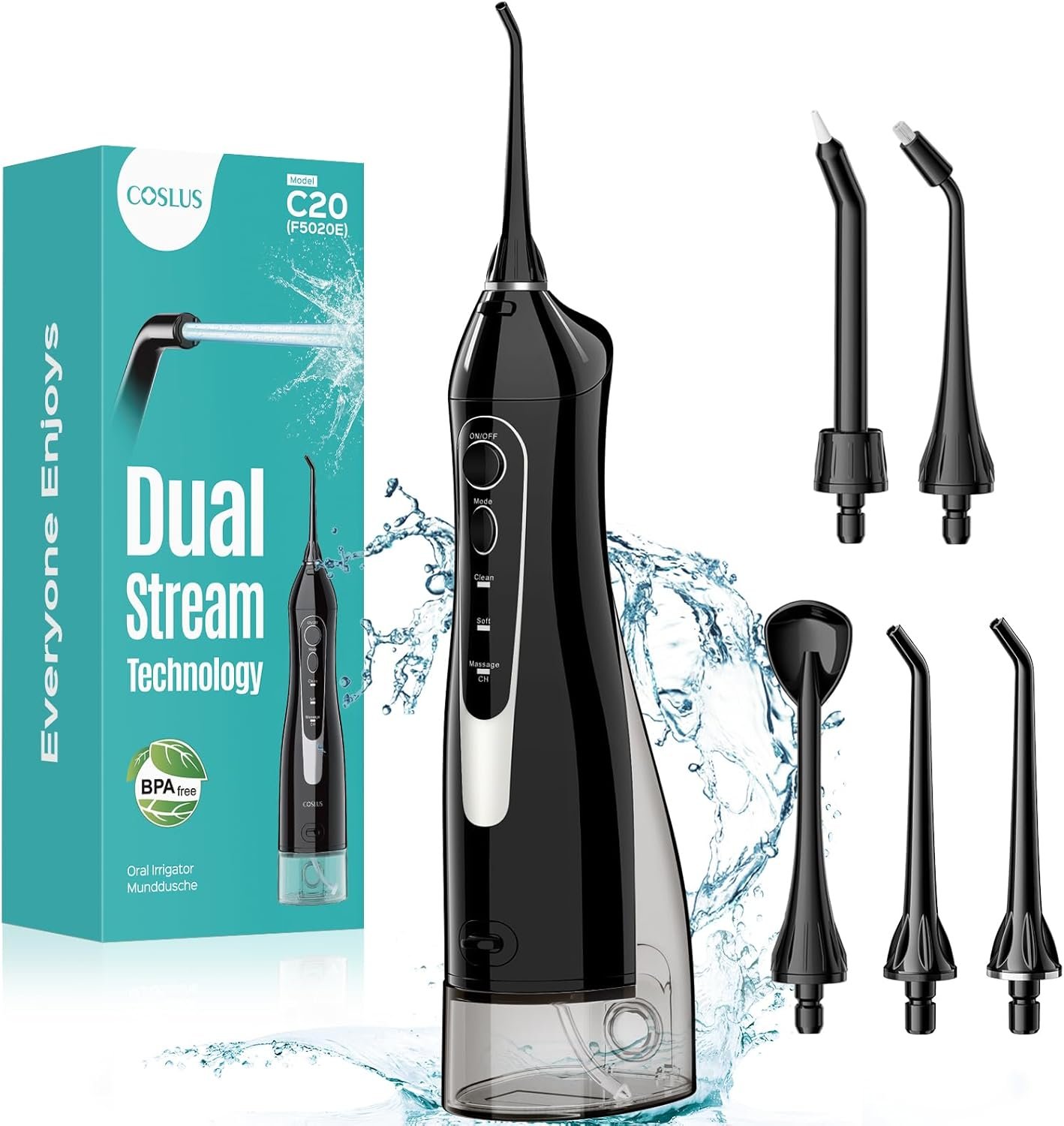 Mouth Dental COSLUS ADA Accepted C20 Water Dental Flosser Pick, Professional Set Black - Image 1