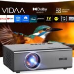 Smart Projector-4K with Wifi Bluetooth, AI Auto Focus Keystone Outdoor Home Theater VIDAA Movie Projector Built-in Apps, 60W Dolby, Airplay, Voice Control, Live TV, Ceiling, Gaming, Camping