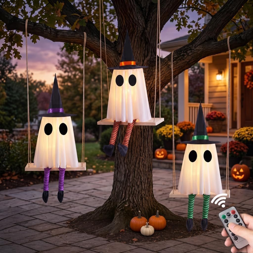Swinging ghost Halloween Swinging Ghost Outdoor Decor, Spooky Hanging Ghosts Decorations - Image 1